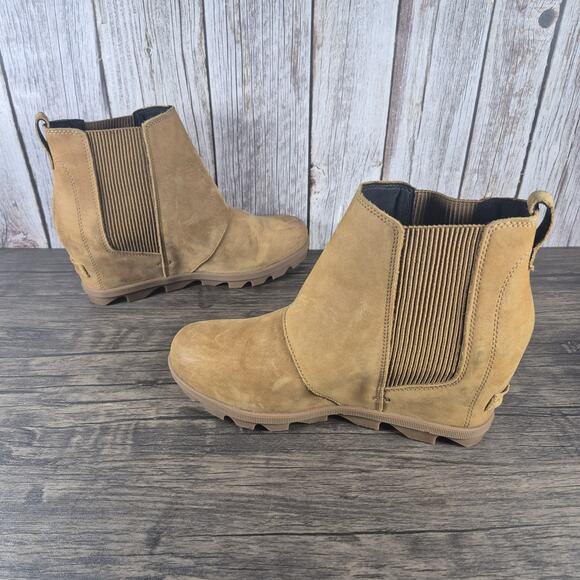 SOREL Joan of Arctic Wedge II Chelsea WP Boots Camel Brown Leather Women's Sz 10 - Picture 5 of 9